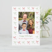 Whimsical Green & Red Hand Drawn Bows Lijst Foto Feestdagenkaart (Staand voorkant)