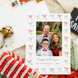 Whimsical Green & Red Hand Drawn Bows Lijst Foto Feestdagenkaart