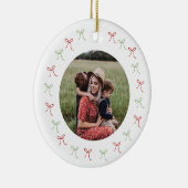 Whimsical Green & Red Hand Drawn Bows Lijst Foto Keramisch Ornament (Rechts)