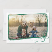 Whimsical Green Ribbon Frame Holiday Photo Kaart (Voorkant)