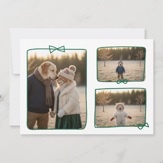 Whimsical Green Ribbon Frame Holiday Photo Kaart (Achterkant)