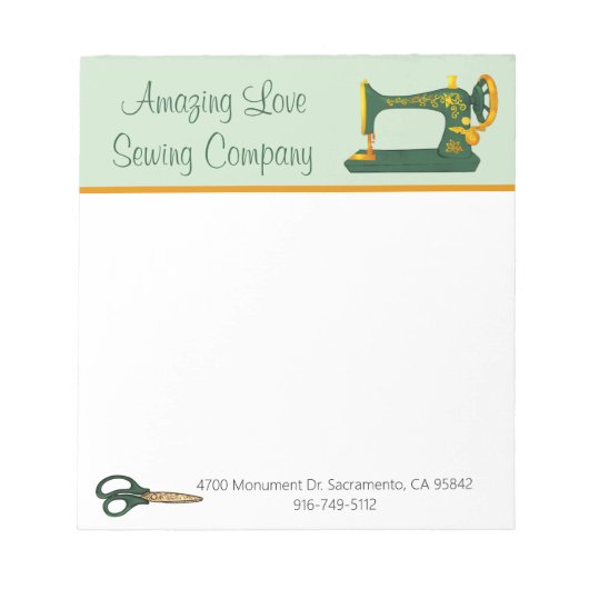 Whimsical Green Sewing Machine Notitieblok (Voorkant)