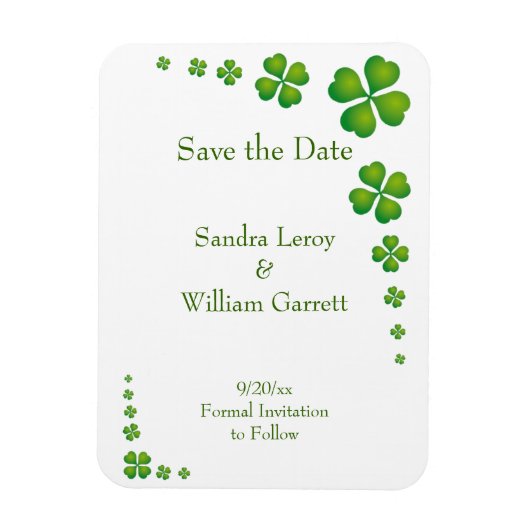 Whimsical Green Shamrock Save the Date Magnet Magneet (Verticaal)