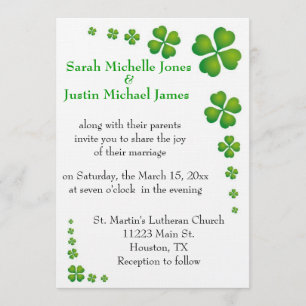 Whimsical Green Shamrock Wedding Invitation Kaart