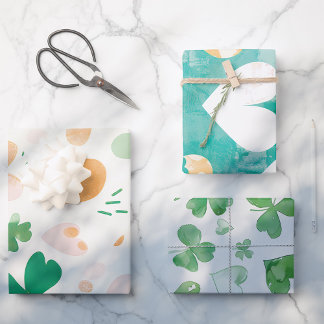 Whimsical Green Shamrocks Gelukkig Een Eerste Verj Inpakpapier Vel