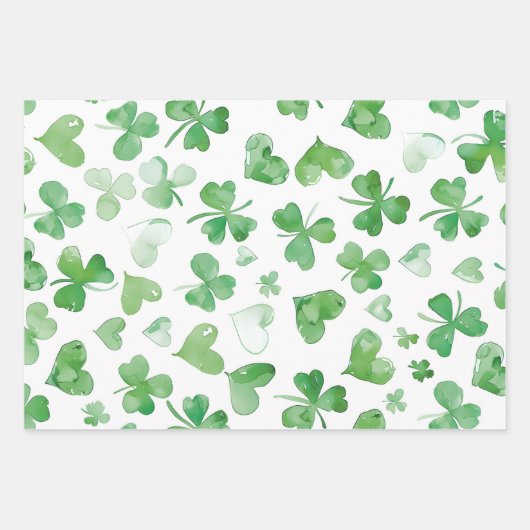 Whimsical Green Shamrocks Gelukkig Een Eerste Verj Inpakpapier Vel (Voorkant 3)