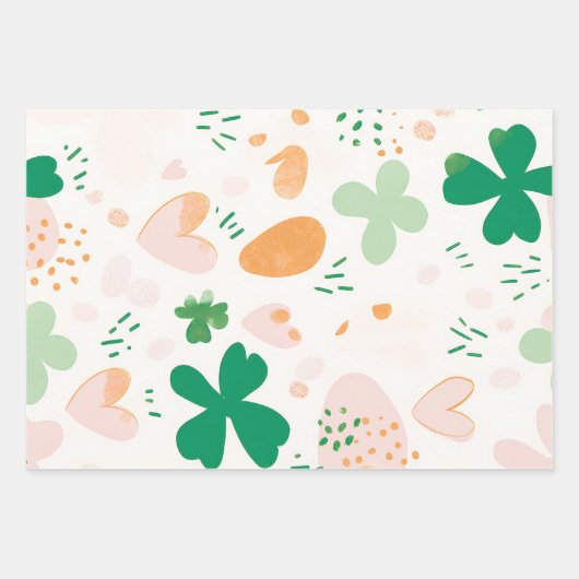 Whimsical Green Shamrocks Gelukkig Een Eerste Verj Inpakpapier Vel (Voorkant)