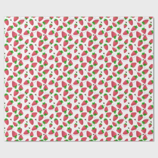 Whimsical Green Topped Aardbeien Bijen Cadeaupapier (Vlak)