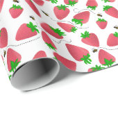 Whimsical Green Topped Aardbeien Bijen Cadeaupapier (Rol Hoek)