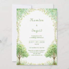 Whimsical Green Watercolor Tree Arch Wedding Kaart