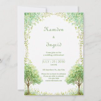 Whimsical Green Watercolor Tree Arch Wedding Kaart