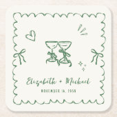 Whimsical Green Wavy Frame Cream Wedding Kartonnen Onderzetters (Voorkant)