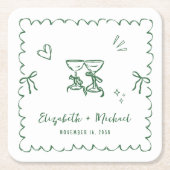 Whimsical Green Wavy Frame Wedding Kartonnen Onderzetters (Voorkant)