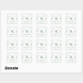 Whimsical Green Wavy Frame Wedding Vierkante Sticker (Vel)