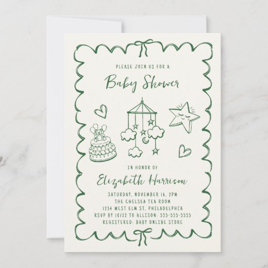 Whimsical Green Wavy Lijst Baby shower Kaart (Voorkant)