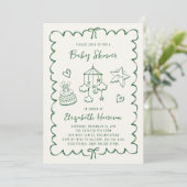 Whimsical Green Wavy Lijst Baby shower Kaart (Staand voorkant)