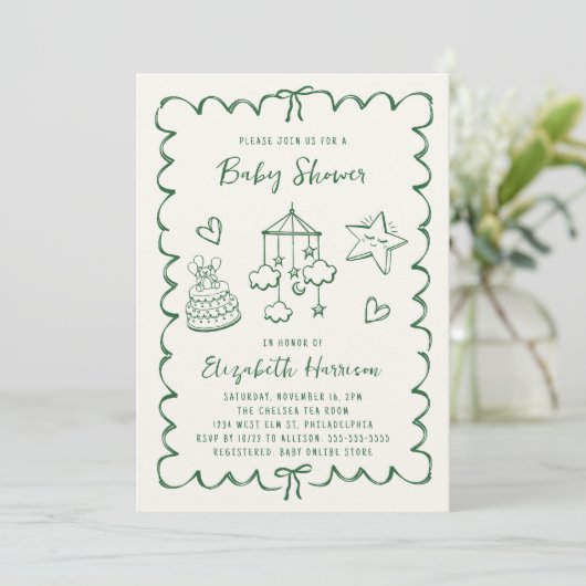 Whimsical Green Wavy Lijst Baby shower Kaart (Staand voorkant)
