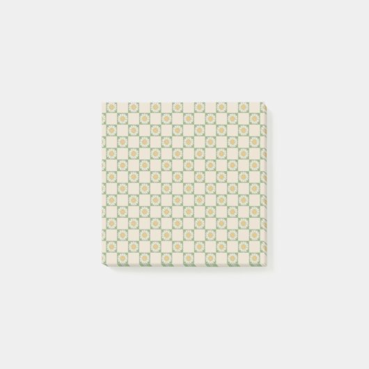 Whimsical Green Zonnebloem Geruit Retro Botanica Post-it® Notes (Voorkant)