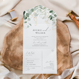 Whimsical Greenerand Gold Casual Seal and Send All In One Uitnodiging