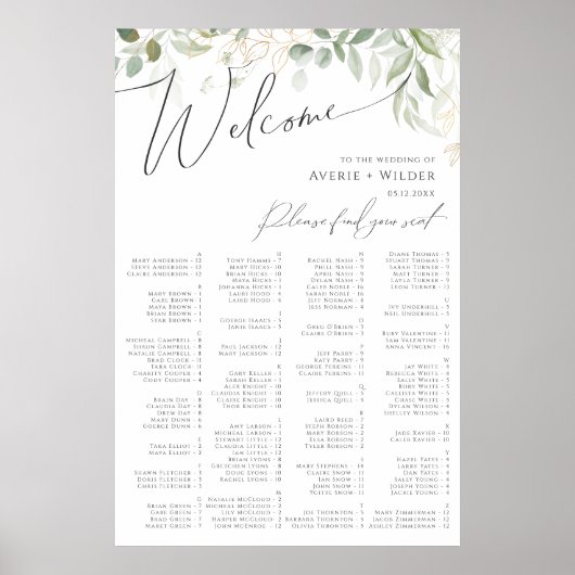 Whimsical Greenery | Alfabetische zitplaats Poster (Voorkant)