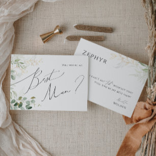 Whimsical Greenery and Gold Best Man proposal Kaar Kaart