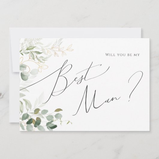 Whimsical Greenery and Gold Best Man proposal Kaar Kaart (Voorkant)