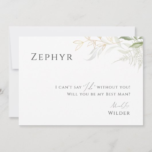 Whimsical Greenery and Gold Best Man proposal Kaar Kaart (Achterkant)