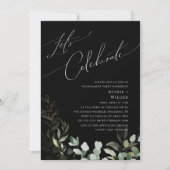 Whimsical Greenery and Gold Black Let's Celebrate Kaart (Voorkant)