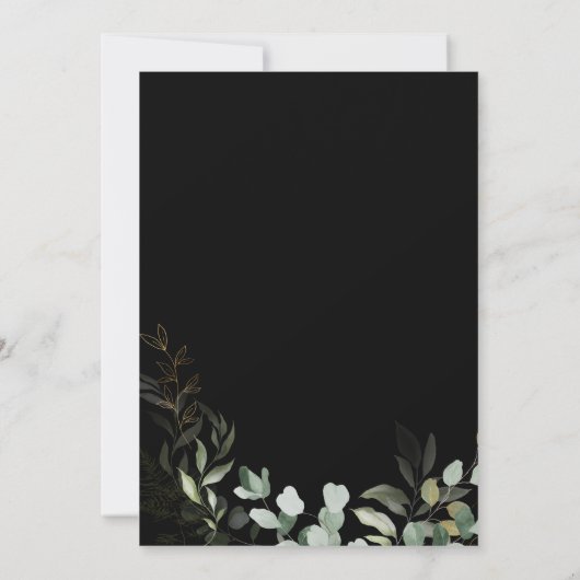 Whimsical Greenery and Gold Black Let's Celebrate Kaart (Achterkant)