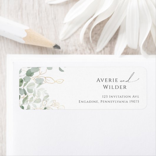 Whimsical Greenery and Gold Return Address Label (Insitu)