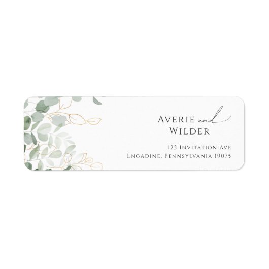 Whimsical Greenery and Gold Return Address Label (Voorkant)
