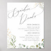 Whimsical Greenery and Gold Signature Drinken Sign Poster (Voorkant)