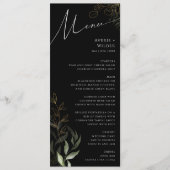 Whimsical Greenery Black and Gold Wedding Dinner Menu (Voorkant)