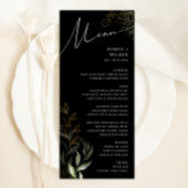Whimsical Greenery Black and Gold Wedding Dinner Menu
