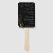 Whimsical Greenery Black and Gold Wedding Program Handwaaier (Achterkant)
