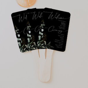 Whimsical Greenery Black and Gold Wedding Program Handwaaier