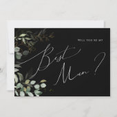 Whimsical Greenery Black en Gold Best Man Kaart (Voorkant)