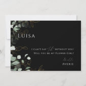 Whimsical Greenery Black en Gold Bloemenmeisje Kaa Kaart (Achterkant)