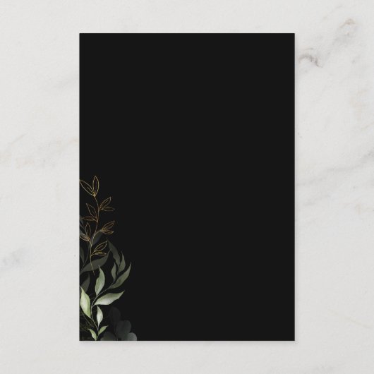 Whimsical Greenery Black en Gold Details Informatiekaartje (Achterkant)