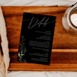 Whimsical Greenery Black en Gold Details Informatiekaartje