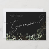 Whimsical Greenery Black en Gold | Groomsman Kaart (Voorkant)