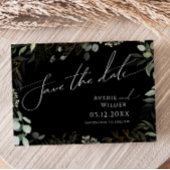 Whimsical Greenery Black en Gold Horizontal Save The Date