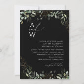 Whimsical Greenery Black en Gold Monogram Wedding Kaart (Voorkant)