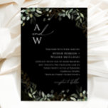 Whimsical Greenery Black en Gold Monogram Wedding Kaart<br><div class="desc">Stap in een wereld van betovering met onze griezelige zwarte en gouden huwelijksuitnodiging, perfect voor je botanische lente boho bruiloft. Deze uitnodiging, die is voorzien van groene eucalyptus en gouden accenten, zorgt voor een uitbundige elegantie en een moderne waanzin. Stel je voor dat je door een magische zomertuin wandelt, omgeven...</div>