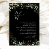 Whimsical Greenery Black en Gold Monogram Wedding Kaart