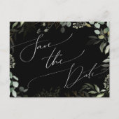 Whimsical Greenery Black en Gold Save the Date Uitnodiging Briefkaart (Voorkant)