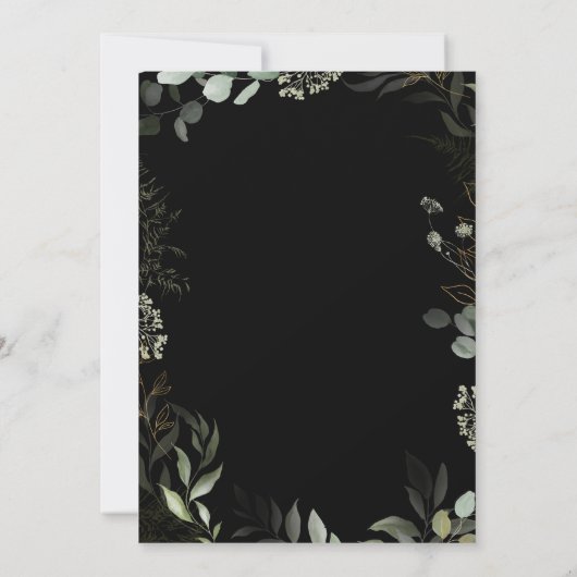 Whimsical Greenery Black en Gold The Wedding of Kaart (Achterkant)
