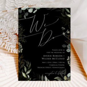 Whimsical Greenery Black en Gold We wedden Kaart