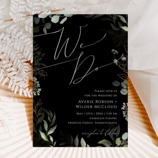 Whimsical Greenery Black en Gold We wedden Kaart