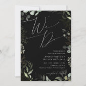 Whimsical Greenery Black en Gold We wedden Kaart (Voorkant)